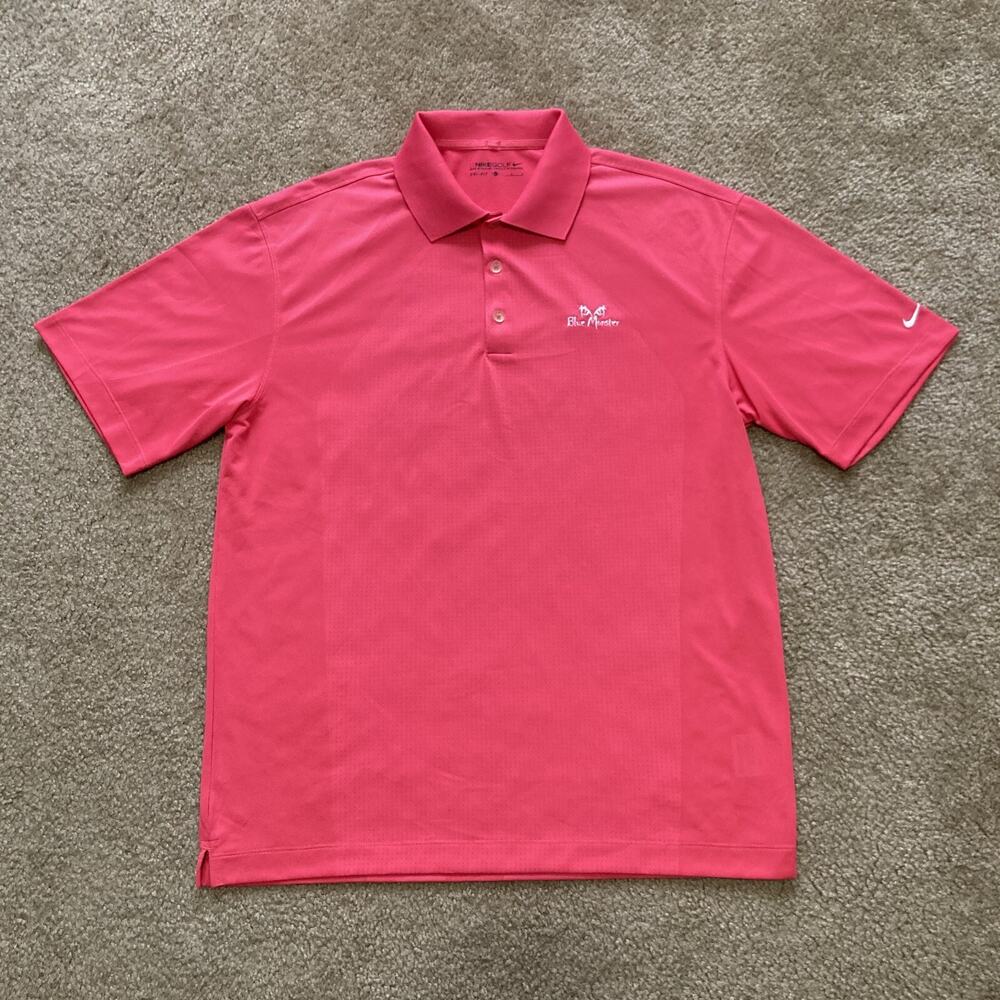 Nike Golf Men's L Blue Monster Golf Course Miami Short Sleeve Dri-Fit Pink Polo